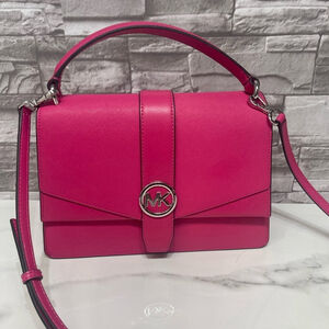 Michael Kors Greenwich Leather Top Handle Satchel Dragonfruit Pink